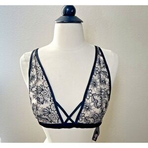NWT Victoria's Secret MEDIUM Black Lace Bra Sheer Lingerie Rhinstone